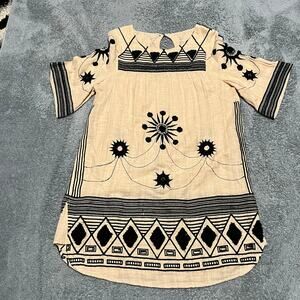 Free People Romantics Dress Womens Small Beige Embroidered Mini India Made Boho